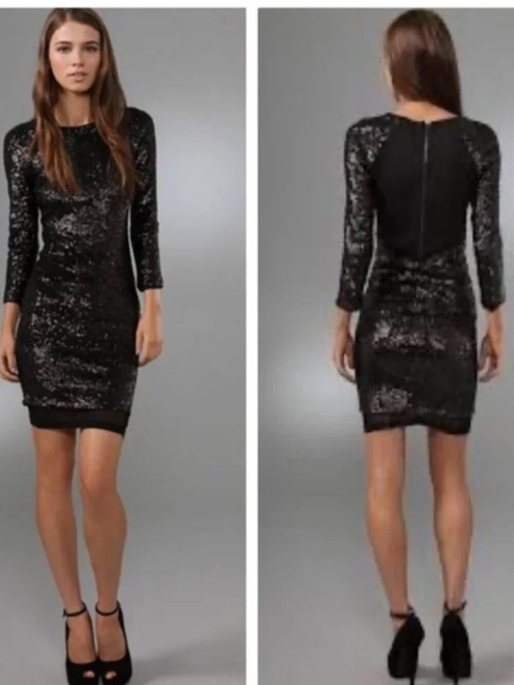 Alice & Olivia Nika Sequin Mesh Black Mini Bodycon Dress Sz S Glam